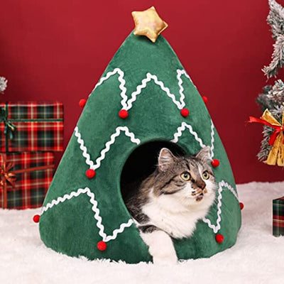 Arbre Chat Grotte Lit pour Chat Moelleux, Cuddle Cave Chats Chaton Chien Lapin Sac de Couchage Tente pour Chat, Lieu de Couchage pour Chat de Noël pour l'intérieur 