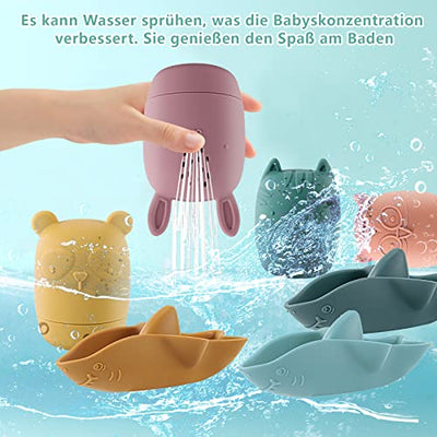 7er Set Badewannenspielzeug, Badespielzeug Baby Silikon Badetiere Badewanne Badewal Wasserspielzeug spritzende Tiere