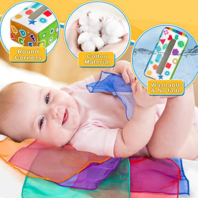 Tissue box sensory toy, included Bright colorful crackling cloth newborns