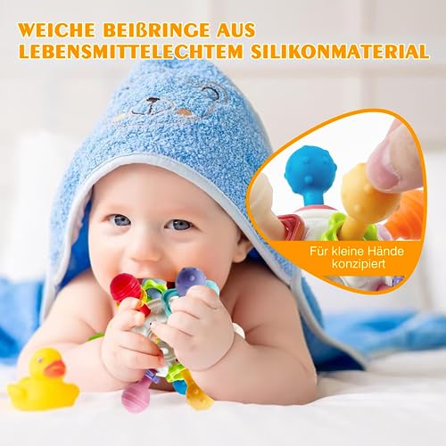 Baby teething toy, sensory rattle grasping ball baby toy made of silicone