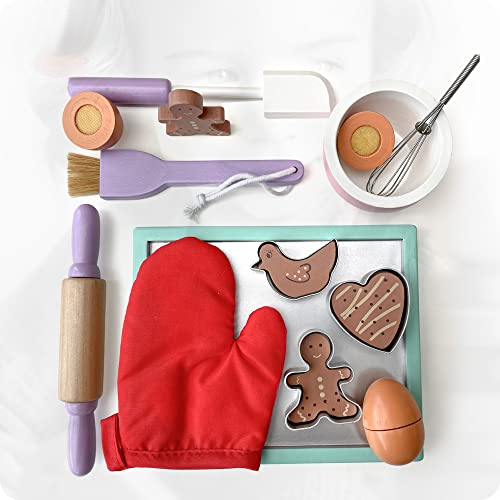 Wooden Cookie & Biscuit Baking Set with Accessories, 20 Pieces, Cookies Toy for Toddlers | Wooden Toys for Kids | Role Play Wooden Kitchen Play Set