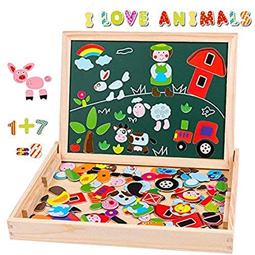 magnetic wooden puzzle easel double-sided board wooden board doodle for children