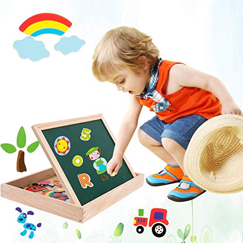 magnetic wooden puzzle easel double-sided board wooden board doodle for children