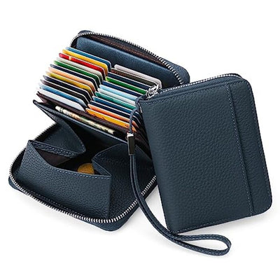 Leather wallet protective credit card holder, wallet with zipper, organ-style wallet, business card holder with many compartments