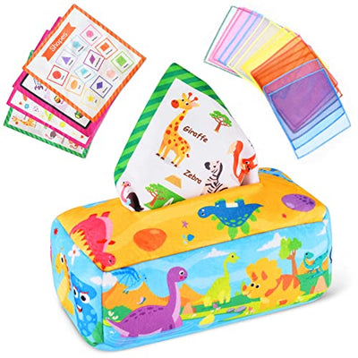 Baby Tissue Box Toy,Baby Toy Sensory Toy Baby,Tissue Box Toy mit 4 Crinkle Paper und 15 bunten Seidentüchern