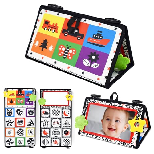 Children's mirror toy with contrasting pattern, baby learning toy with fabric book