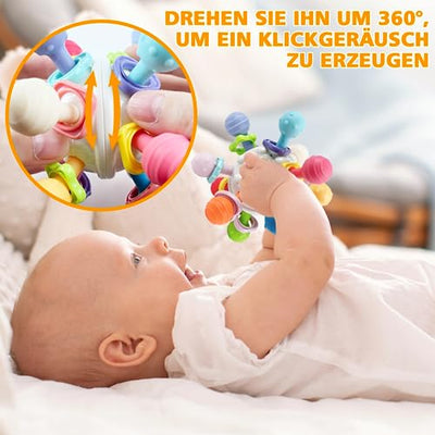 Baby teething toy, sensory rattle grasping ball baby toy made of silicone