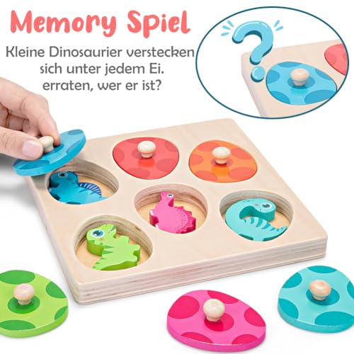 Greifpuzzle Holzpuzzle | Dinosauriereier Sortierpuzzle für Kinder