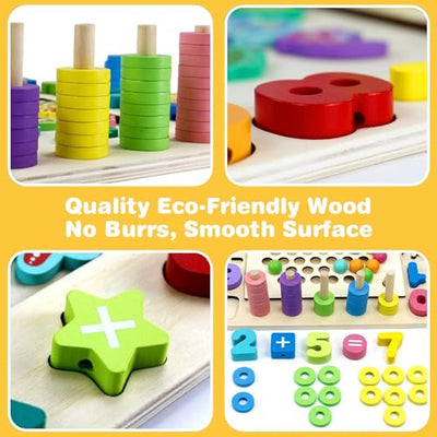 Wooden toy motor activity toy 6 in 1 magnet fishing game