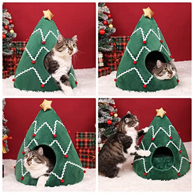 Tree Cat Cave Cat Bed Fluffy, Cuddle Cave Cats Kitten Dog Rabbit Sleeping Bag Cat Tent, Christmas Cat Sleeping Place for Indoors