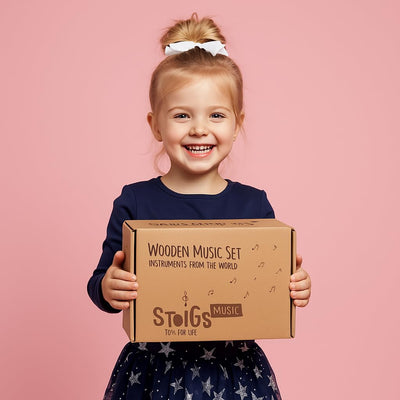 Internationales hölzernes Musikset für Kleinkinder und Kinder, umweltfreundliches Musikset mit Aufbewahrungstasche aus Baumwolle