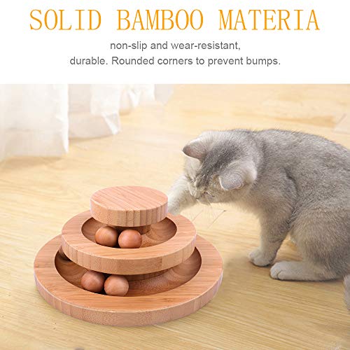 Jouet interactif pour chat en bois à double couche avec bille rotative et rouleau à bascule pour chats