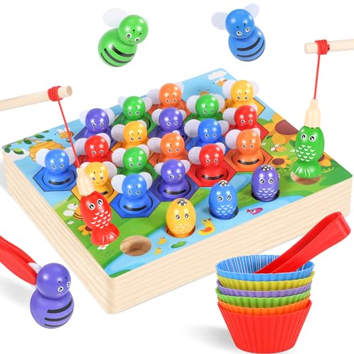 Bee Wooden Sorting Stacking Toy With Matching Cups And Tweezers Math Educational Toy