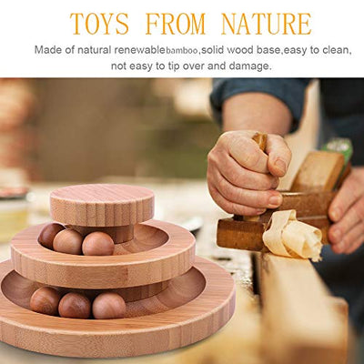 Jouet interactif pour chat en bois à double couche avec bille rotative et rouleau à bascule pour chats