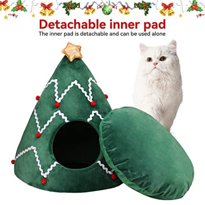 Arbre Chat Grotte Lit pour Chat Moelleux, Cuddle Cave Chats Chaton Chien Lapin Sac de Couchage Tente pour Chat, Lieu de Couchage pour Chat de Noël pour l'intérieur 