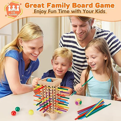 Wooden board game, 42 pieces Colorful wooden sticks Dice game Mathematics Educational toy