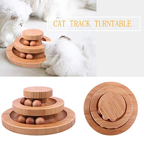 Jouet interactif pour chat en bois à double couche avec bille rotative et rouleau à bascule pour chats