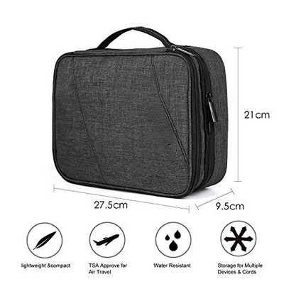 Electronic bag, double layer electronics organizer travel for cable, charger, Ipad, Ipad Air, tablet up to 10.5 inch, adapter, mouse, SD cards