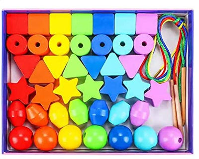 42 STK beads for stringing Beads threading game First rainbow wooden beads Wooden toy Motor activity toy