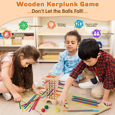 Wooden board game, 42 pieces Colorful wooden sticks Dice game Mathematics Educational toy