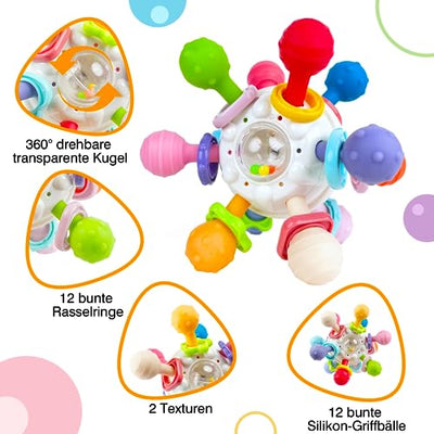 Baby teething toy, sensory rattle grasping ball baby toy made of silicone