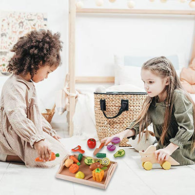 Holzspielzeug Lebensmittel für Kinder Küche - Spiel Lebensmittel Schneiden Obst und Gemüse Set für Rollenspiel