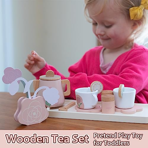 Wooden tea set for children's kitchen, tea set for play kitchen, kitchen accessories wooden toys, tea party role play tableware