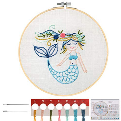 Kids Embroidery Starter Kit Cross Stitch Set,DIY Handmade Mermaid Cross Stitch Embroidery