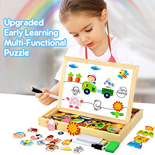 PCS wooden magnetic puzzle, farm pattern games, double-sided wooden puzzle