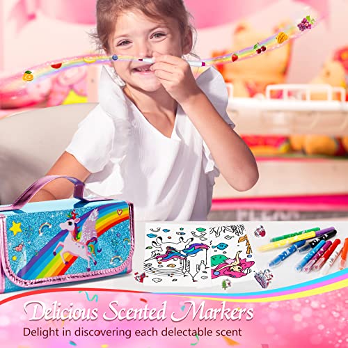 Set de peinture pour enfants, trousse de peinture, trousse de crayons, set d'écriture pour filles comprenant des stylos à paillettes, des feutres, des crayons de couleur, des crayons de couleur et des stylos gel.