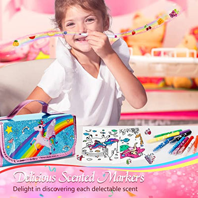 Set de peinture pour enfants, trousse de peinture, trousse de crayons, set d'écriture pour filles comprenant des stylos à paillettes, des feutres, des crayons de couleur, des crayons de couleur et des stylos gel.