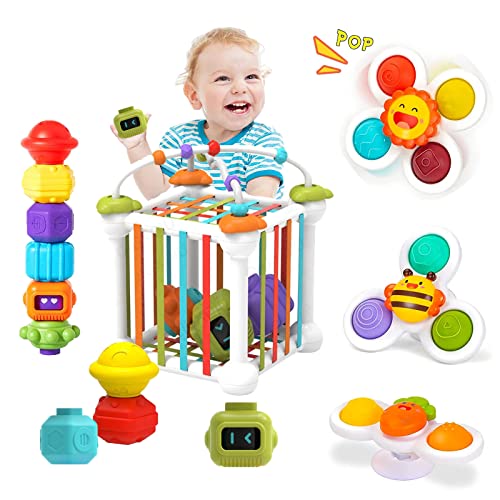 Baby toy Educational toy Motor skills toy Colorful shape sorter with 3 suction cup spinners and bead maze