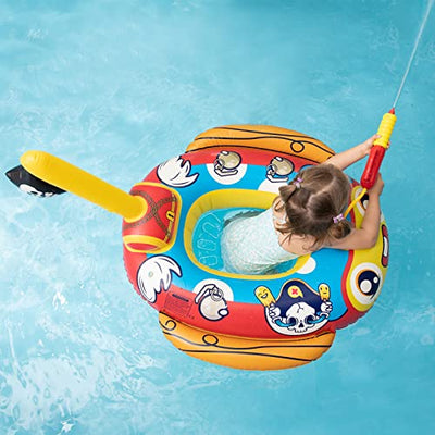 Children's swimming ring with water pistol, inflatable pirate boat