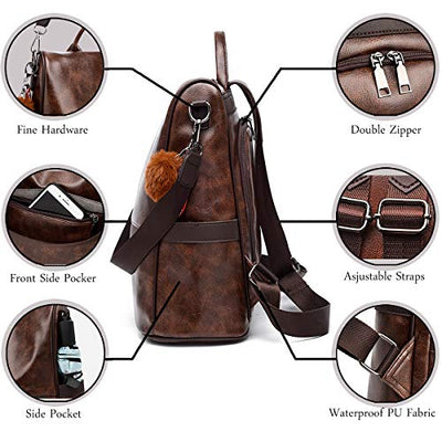 Soft PU Leather Backpack Handbag Shoulder Bag Multifunction Anti Theft Bag Waterproof Backpack