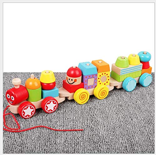 Pull-along wooden toy train motor skills toy, pull-along animal, colorful, made of wood