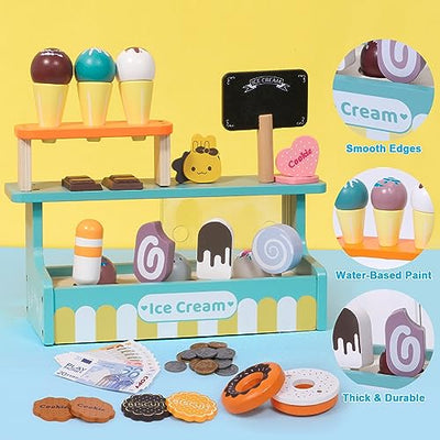 Toy store accessories kitchen accessories children wooden handle food play money ice cream store ice cream parlor