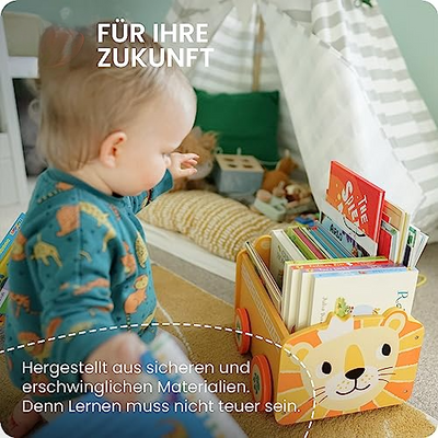 Wooden Lion Toy Box | 2-in-1 Train Car & Wheeled Storage Box for Kids Room or Bedroom | Baby Chest for Kids Toys, Game / Book Organizer