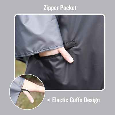 Rain cape with hood zipper, reusable raincoat, rain poncho bike hiking