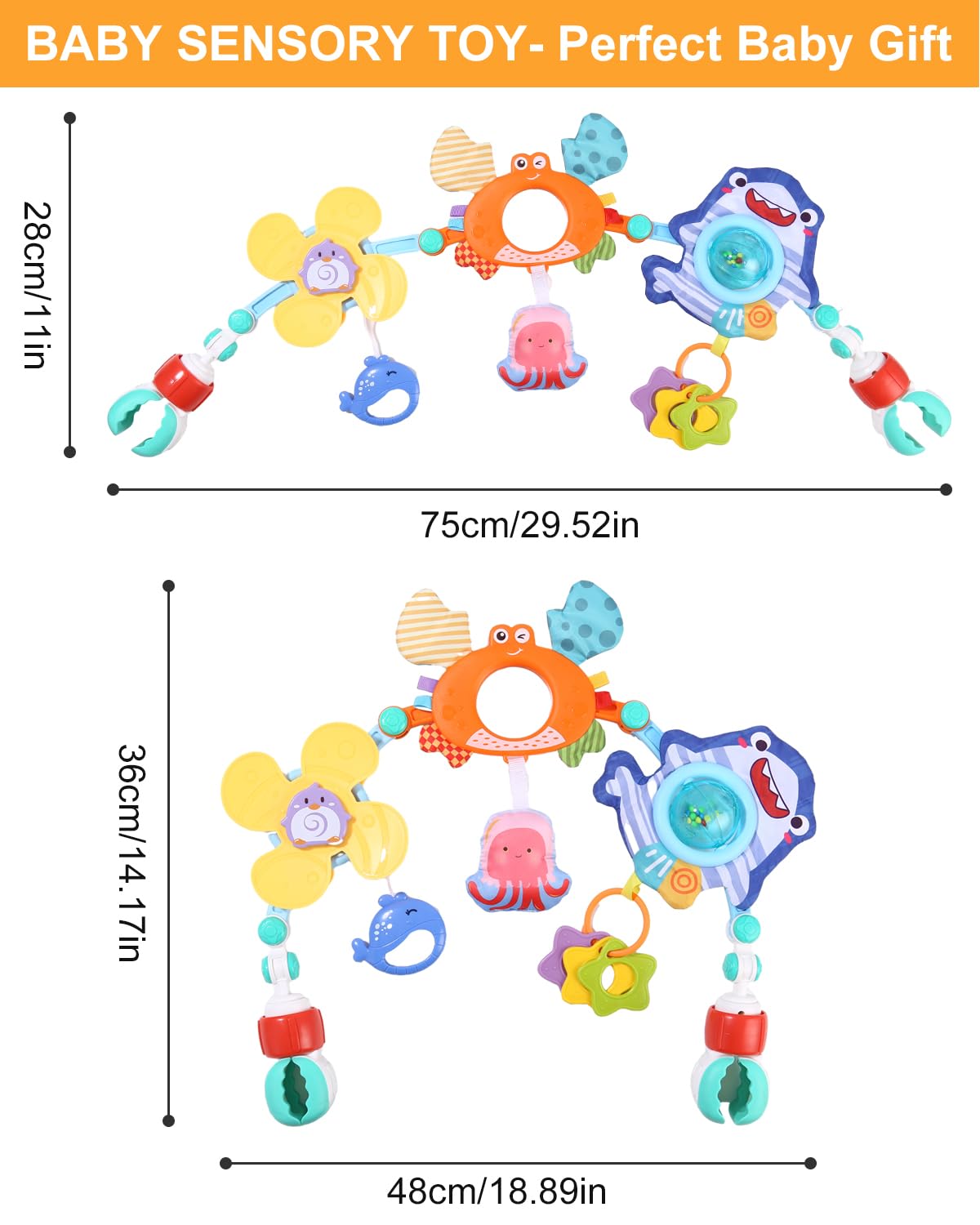 Baby carriage toy Pram chain toy Play bow Baby toy for bed, playpen, infant carrier & car seat