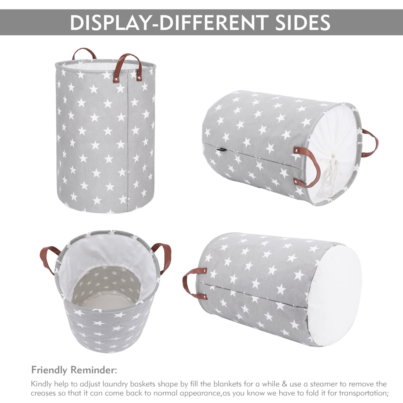 Foldable Round Storage Laundry Baskets, Cotton