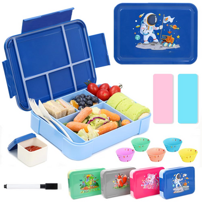 Kids lunch box with compartments 12 PCS,Lunch box kids bento box leak-proof with 6 compartments cutlery set