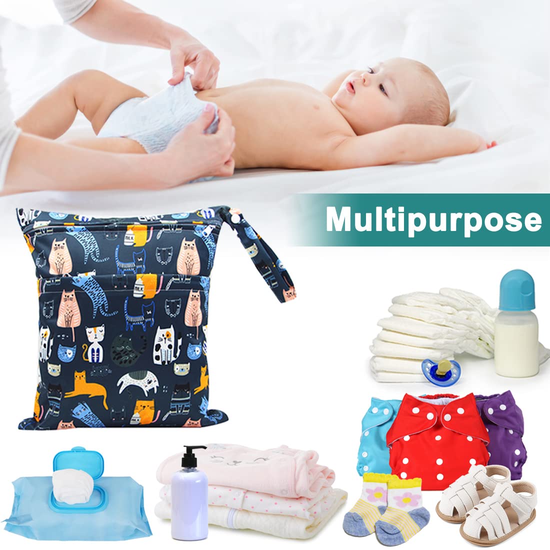 Sac humide, sac à couches 3 Pièces, Sac Organisateur Lavable