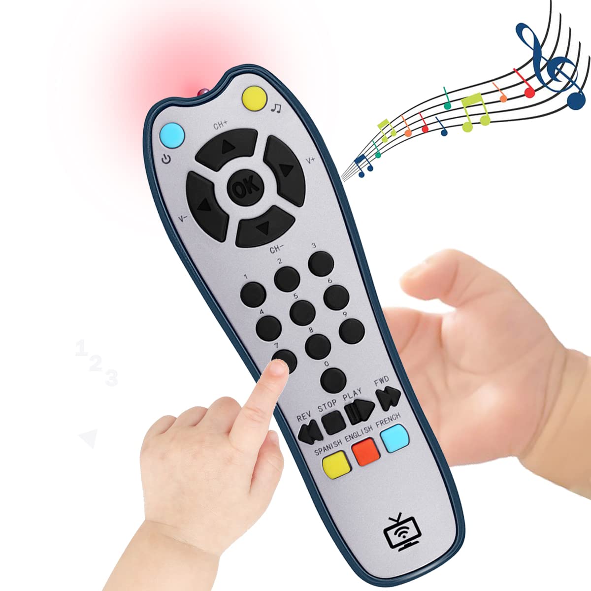 Baby Realistische TV-Fernbedienung Spiel mit Licht und Ton, Upgrade Einstellbare Lautsprecher