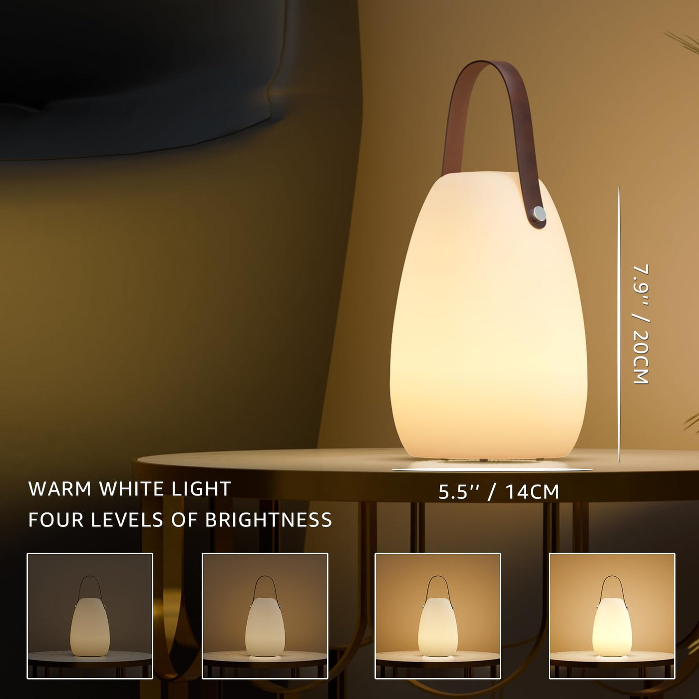 Outdoor table lamp with leather handles