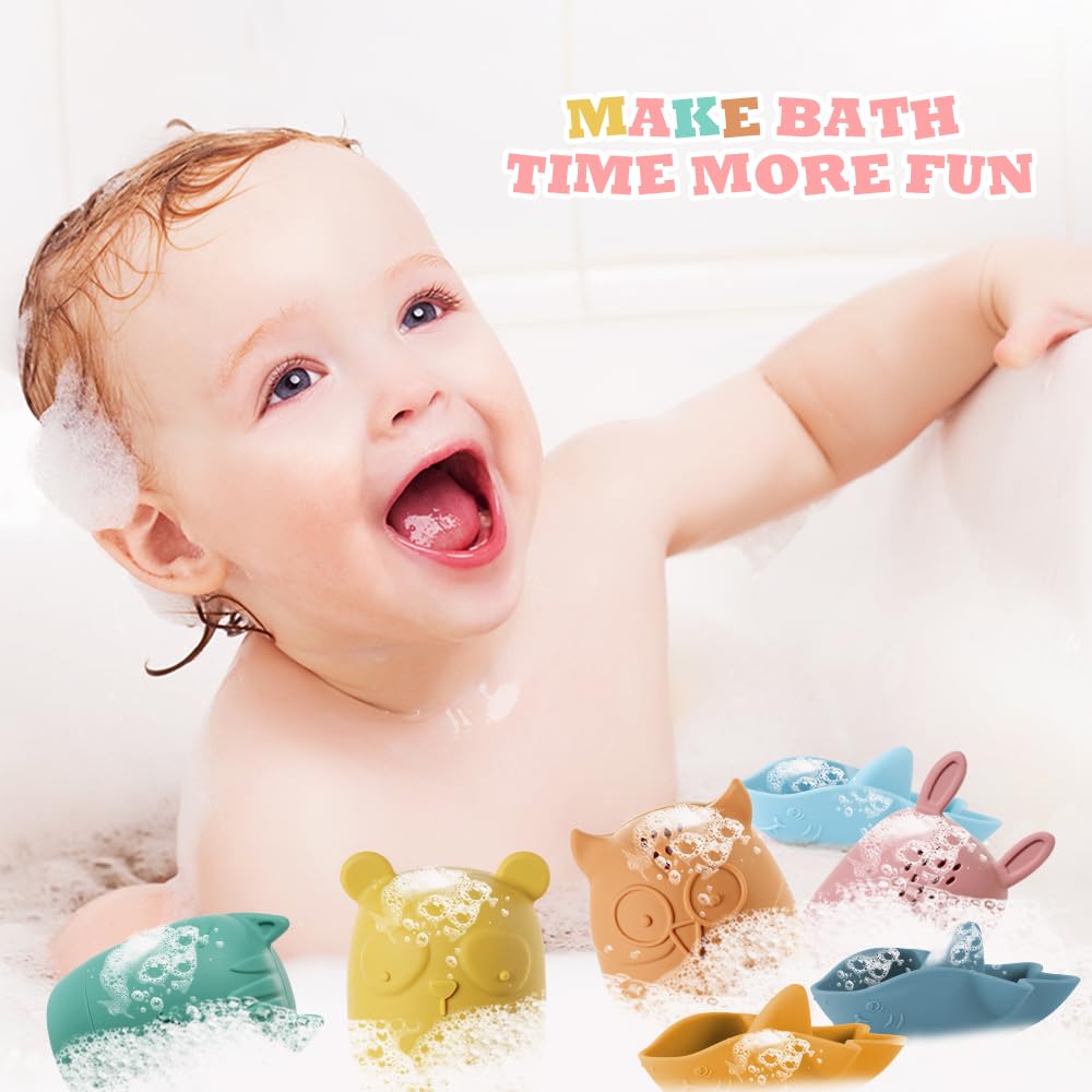Jouets de bain, jouets de bain en silicone 7 pièces, jouets d'eau pour bébé sans BPA