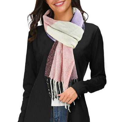 Plaid triangle scarf winter, pashmina scarf soft tassel wrap scarf