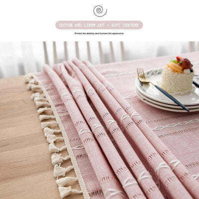 Tablecloth Rectangular Cotton Linen Tablecloth Washable Antifouling Tassel Design for Kitchen, Dining Room, Picnic, Outdoor, Garden