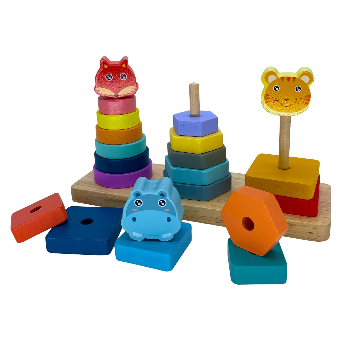 Three-column tower Wooden shape Sorting toy Educational sensory matching building blocks