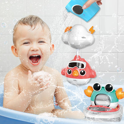 Jouets de bain pour bébé, salle de bain, jeu de bain pour bébé avec éléphant, ballon de basket, oiseau, crabe, nuages, yacht.