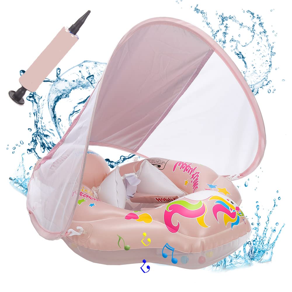 Babyschwimmring mit abnehmbarem Sonnendach, Schwimmhilfe mit verstellbaren Schultergurten, Schwimmtrainer, mit aufblasbarem Schwimmkörper